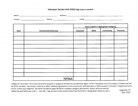 Volunteer Service Hours Log